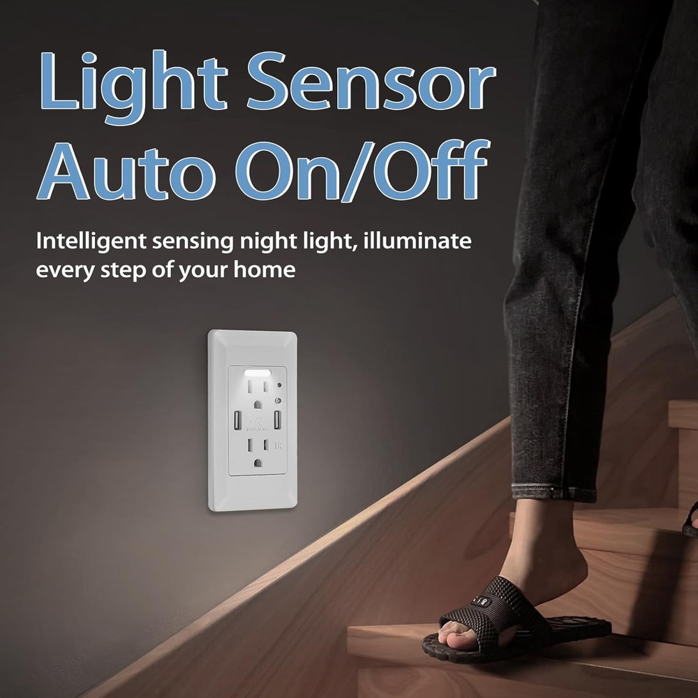 12x High Speed USB Charger Wall Outlet, with Power-Saving Auto Nightlight Sensor