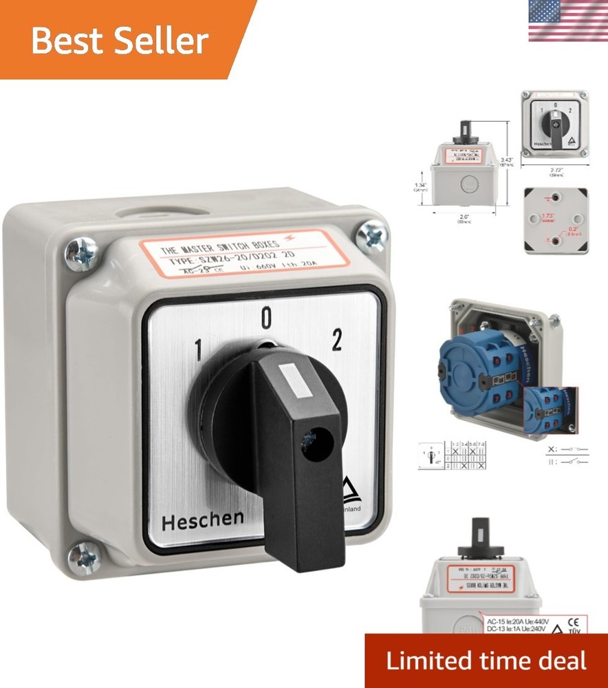 Waterproof 3 Position Rotary Switch - 660V 20A with 8 Terminals & Master Box