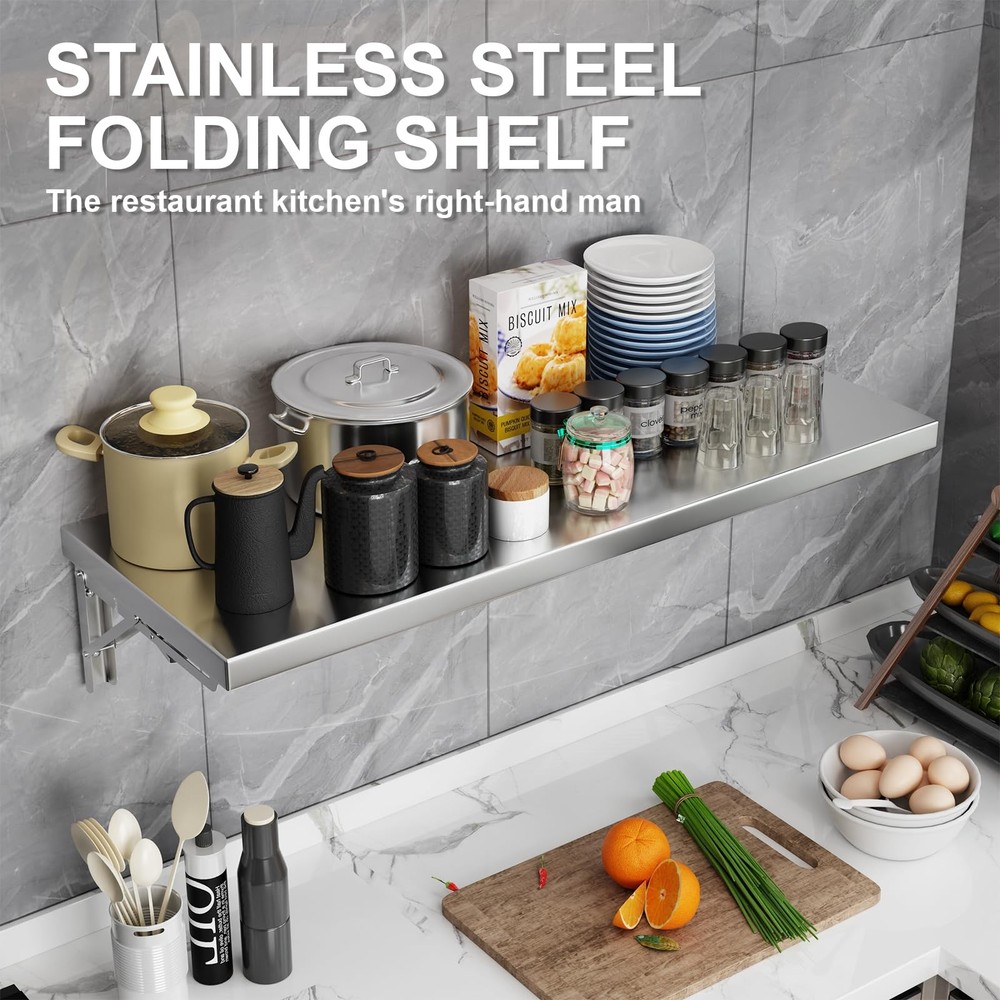 Folding Wall Shelf 47" x 12", Stainless Steel Wall Mounted Folding Table, 110...