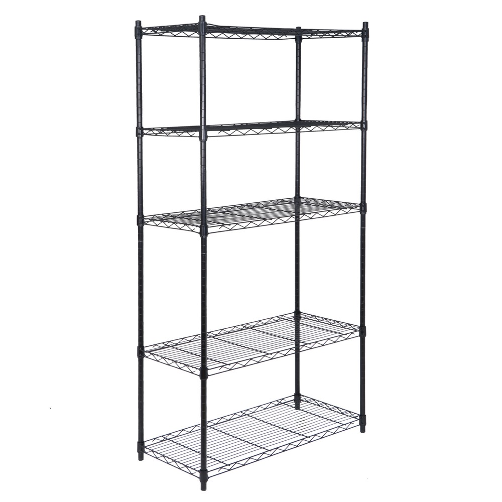 5 Layer Unit Wire Rack Storage Shelf Black Holder Kitchen Display Office Black