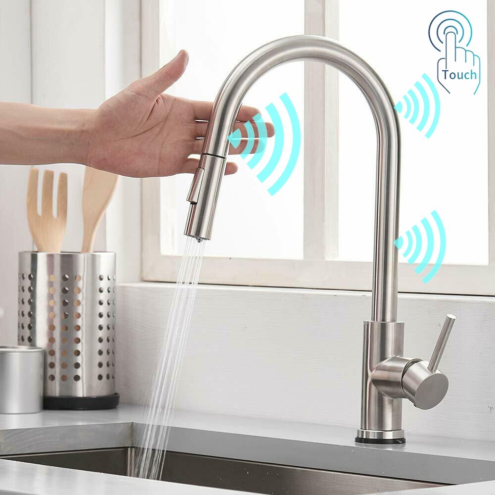 Touch Sensor Kitchen Sink Faucet Pull Out Sprayer Mixer Tap Brushed Nickel