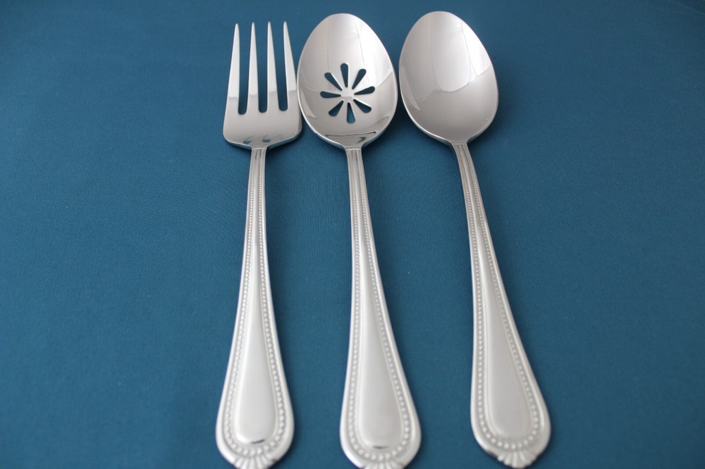 Wallace CHATHAM BEAD Serving (3pc Set) Tablespoon Pierced Fork 18/10 Vietnam