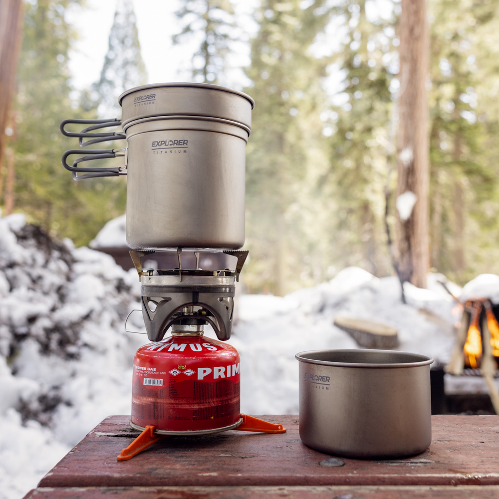 Explorer Bear Titanium Stackable Camping Cooking Pot Mess Kit Set