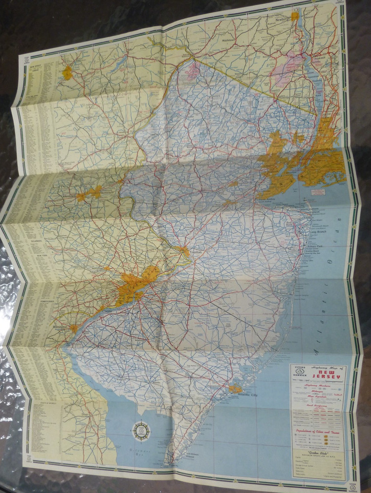 1948 New Jersey road map Cities Service gas