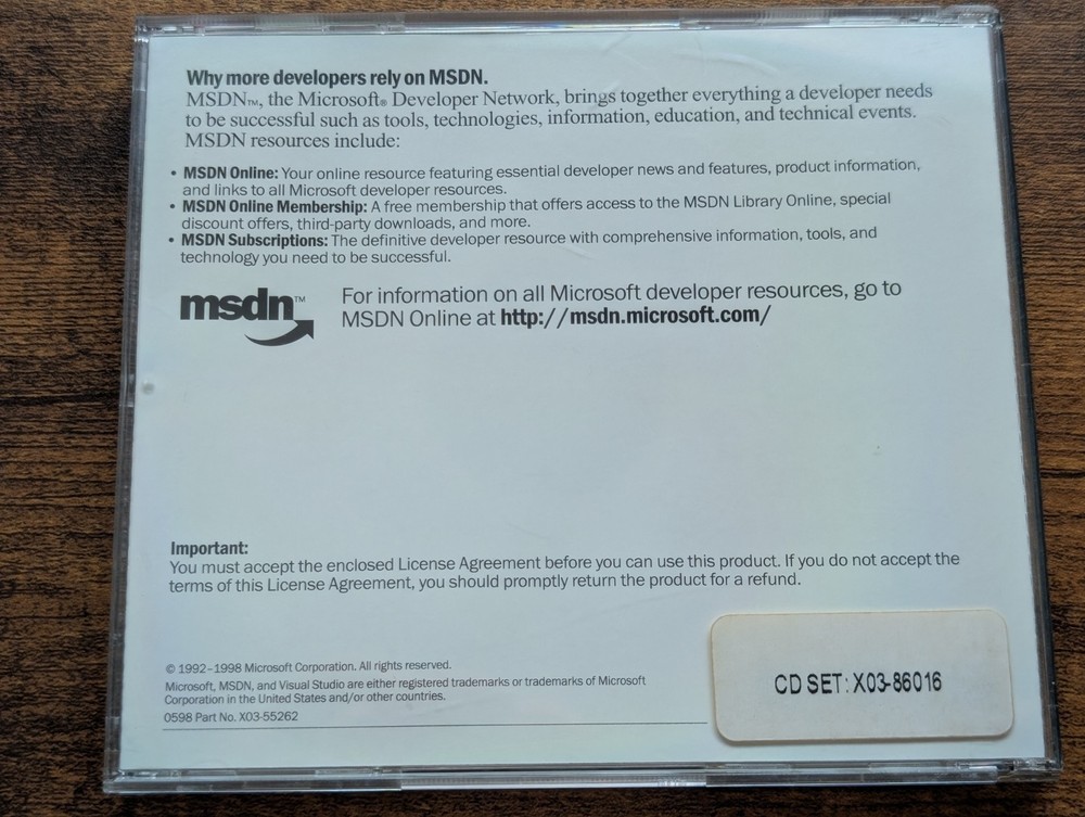 Microsoft MSDN Library Visual Studio 6.0 (1998) 2-CD Set w/ Case Windows 95/98 N