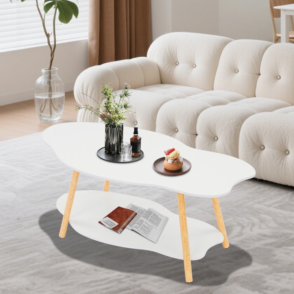 Cloud-shaped Coffee Table Double Layer Center Table for Living Room Modern