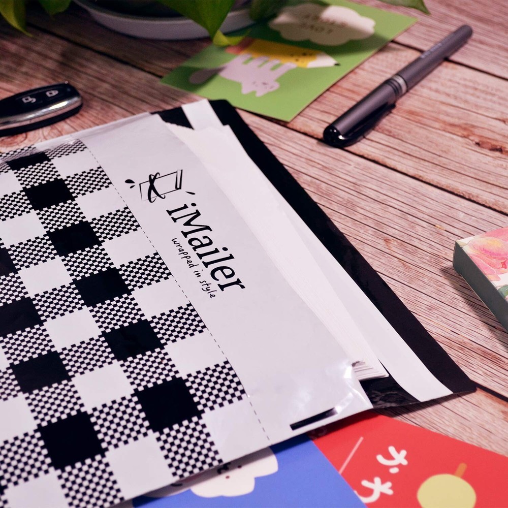 100 Count - 12 x 15.5 inch, Poly Mailer Black Gingham Plaid Package Envelope,...