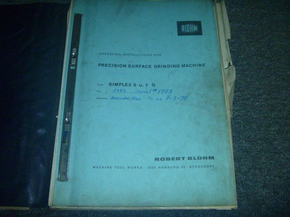 Blohm Simplex 5 Surface Grinding Machine Owner Operator Instruction Manual