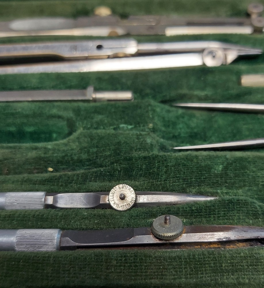 Vintage B.K. Elliott Company Drafting Compass Tool Set With Case