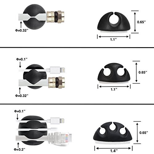 Cable Clips,24 Pack Black Adhesive Cord Holders,Ideal Cords for Organizing Cable