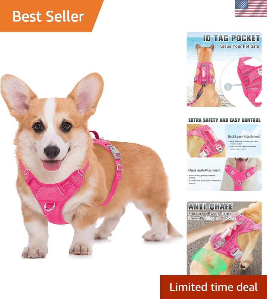 Innovative No-Pull Step-In Dog Harness with ID Tag Pocket - Pink, Medium