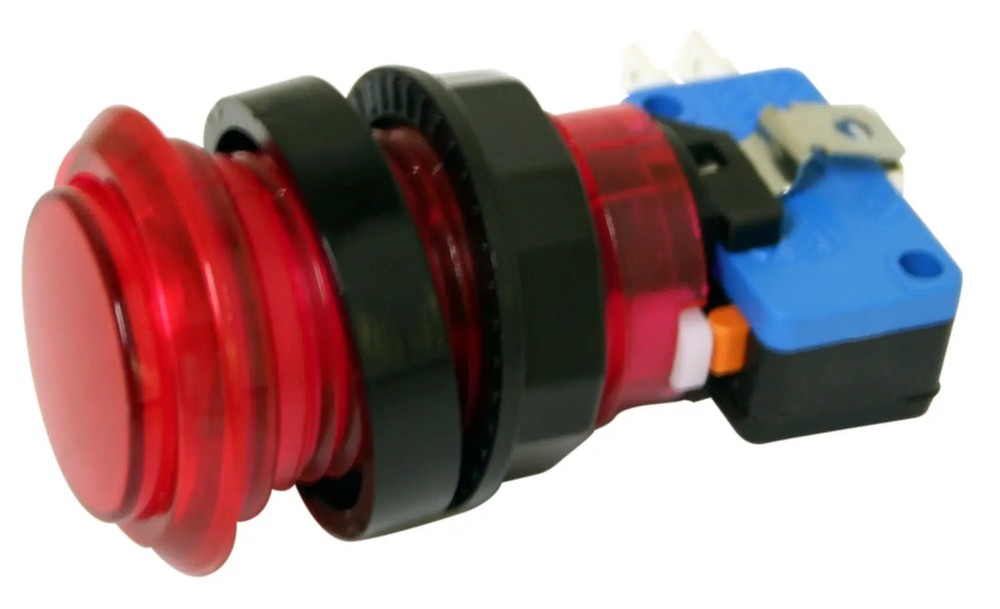 Red Long Length Illuminated Arcade Game Push Button with microswitch, Jamma