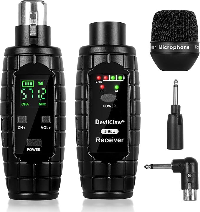 UHF Wireless Microphone System,Transmitter and Receiver XLR Adapter for Dynamic
