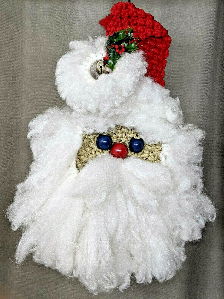 Vintage Handcrafted Macrame Santa Head Wall Hanging