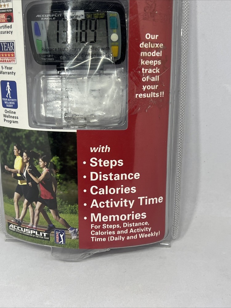 Accusplit Eagle Super Thin Memory Pedometer AE1691M17 W/ Steps Distance Calories