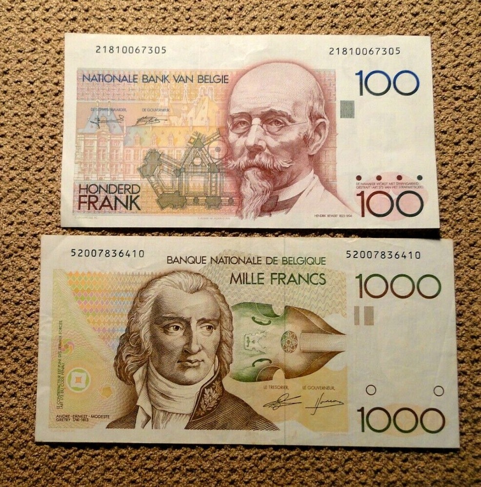 THREE BELGIUM BANKNOTES: 1000 AND TWO 100 FRANCS