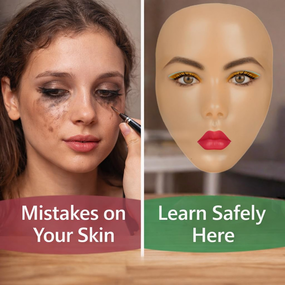 5D Silicone Makeup Practice Face – Reusable Mannequin Head with Full Kit, Wigs &