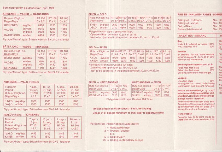 Norving timetable 1980/04/01 (Norway)