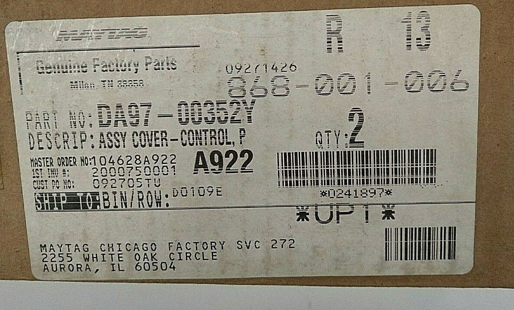 Control Panel Assembly Cover DA97 00352Y for Maytag