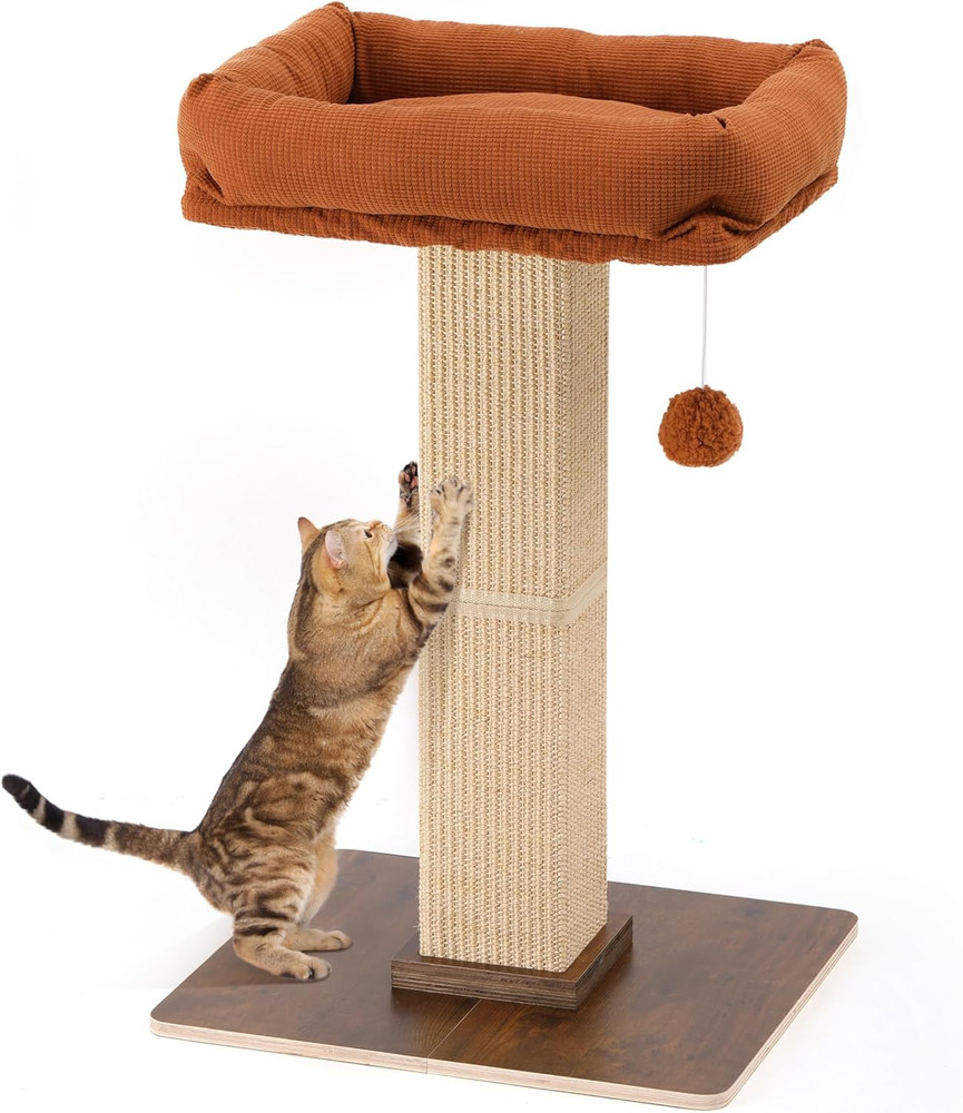 Cat Scratching Post, Retro-Style Tall Scratch Posts with Perch for Infoor Cats A