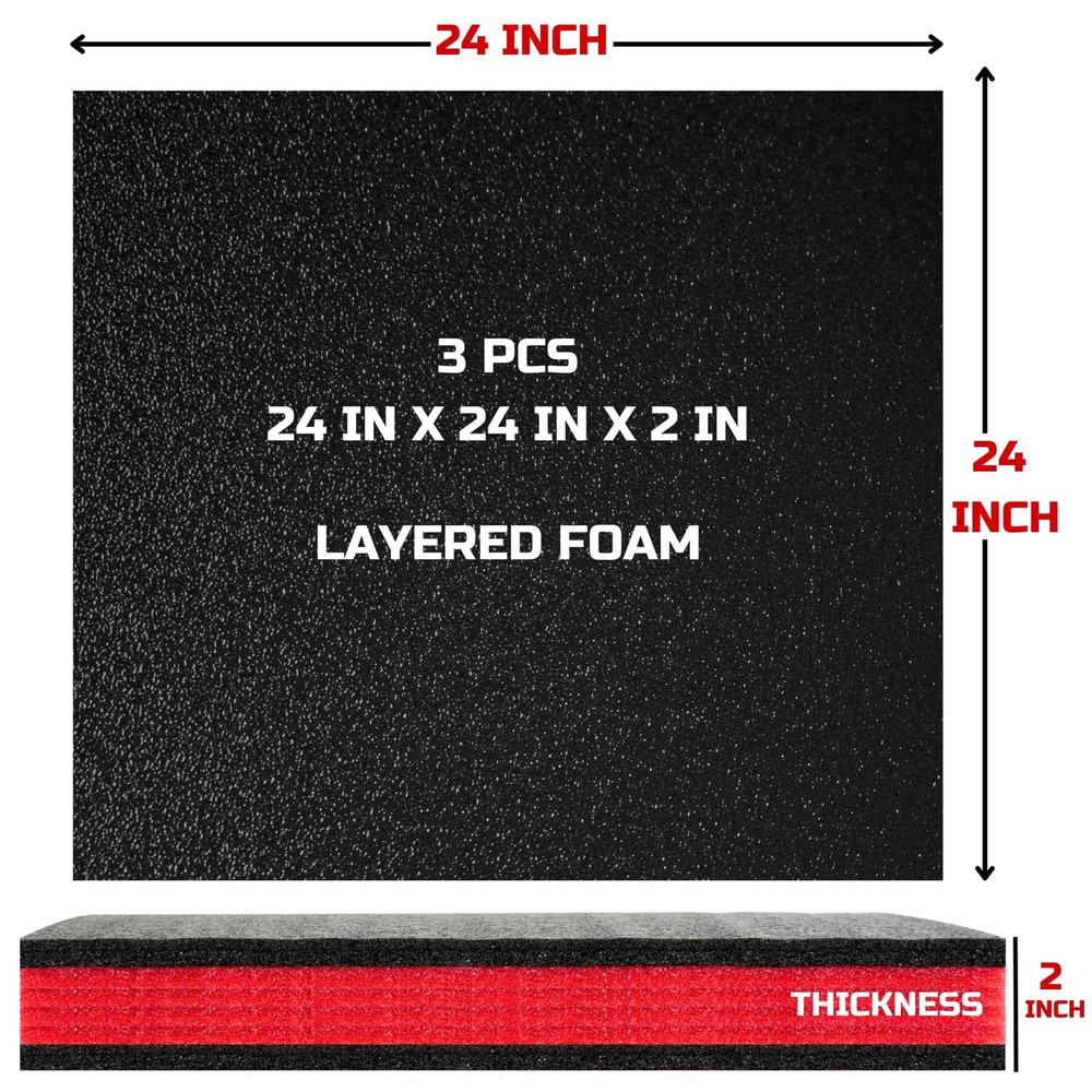 ONREVA Tool Box Foam, 3Pack 24x24x2 inch, Foam Inserts for Cases, Red