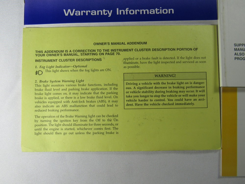 2000 Chrysler Neon Owners Manual Book