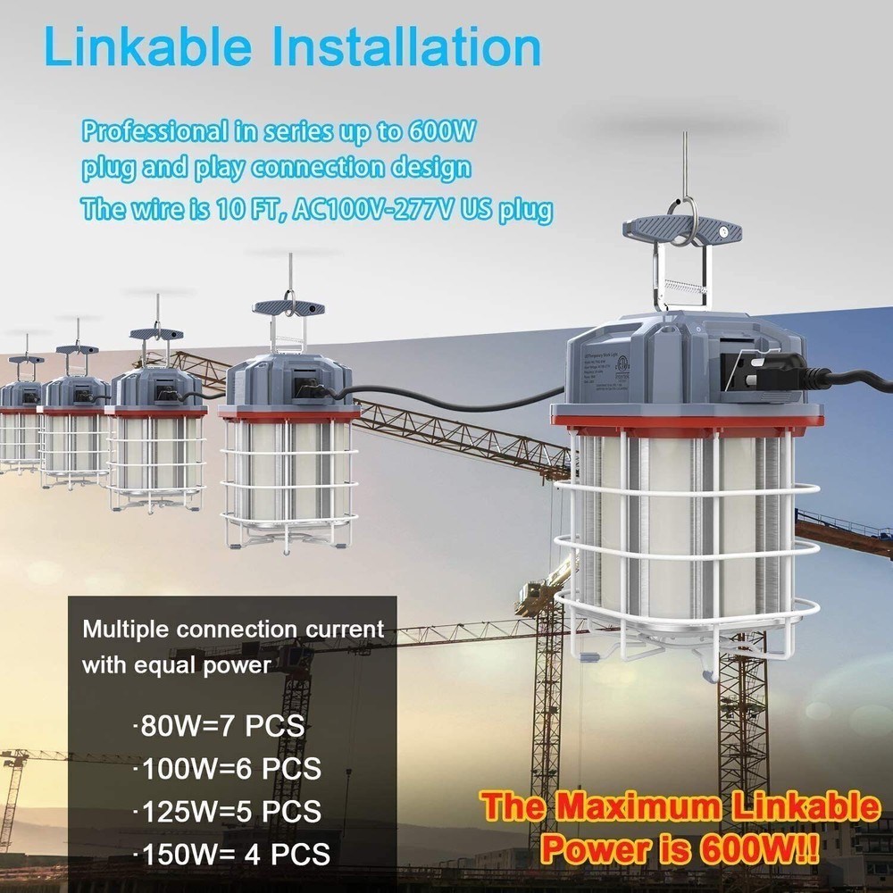 100W LED Temporary Work Light 14500LM Linkable Construction Light 5000K Daylight