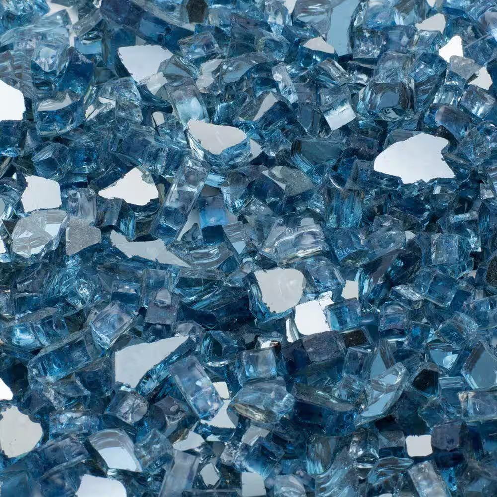 1/2 In. 10 Lb. Medium Sky Blue Reflective Tempered Fire Glass
