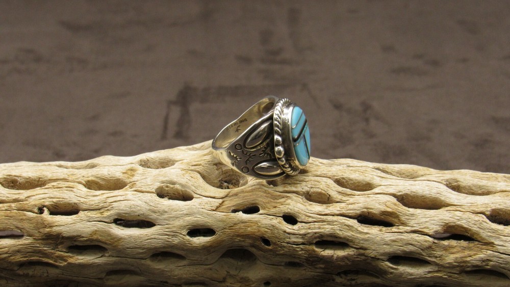 *Sterling Silver, Turquoise, Jet and Lab Created Opal Inlay Ring Size 5.75