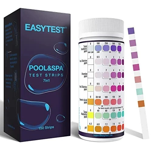EASYTEST 7-Way Pool Test Strips 150 Strips Water Chemical Testing - White - #117