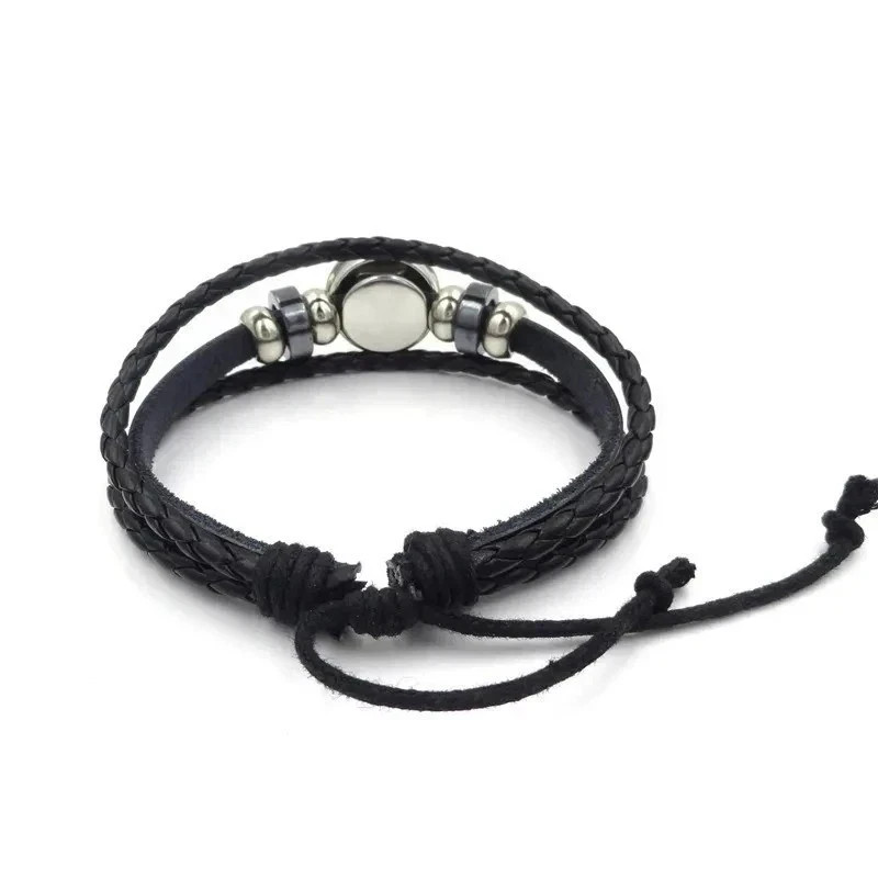 Pokemon Mega Evolution Stone Charm Adjustable Leather Bangle Bracelet