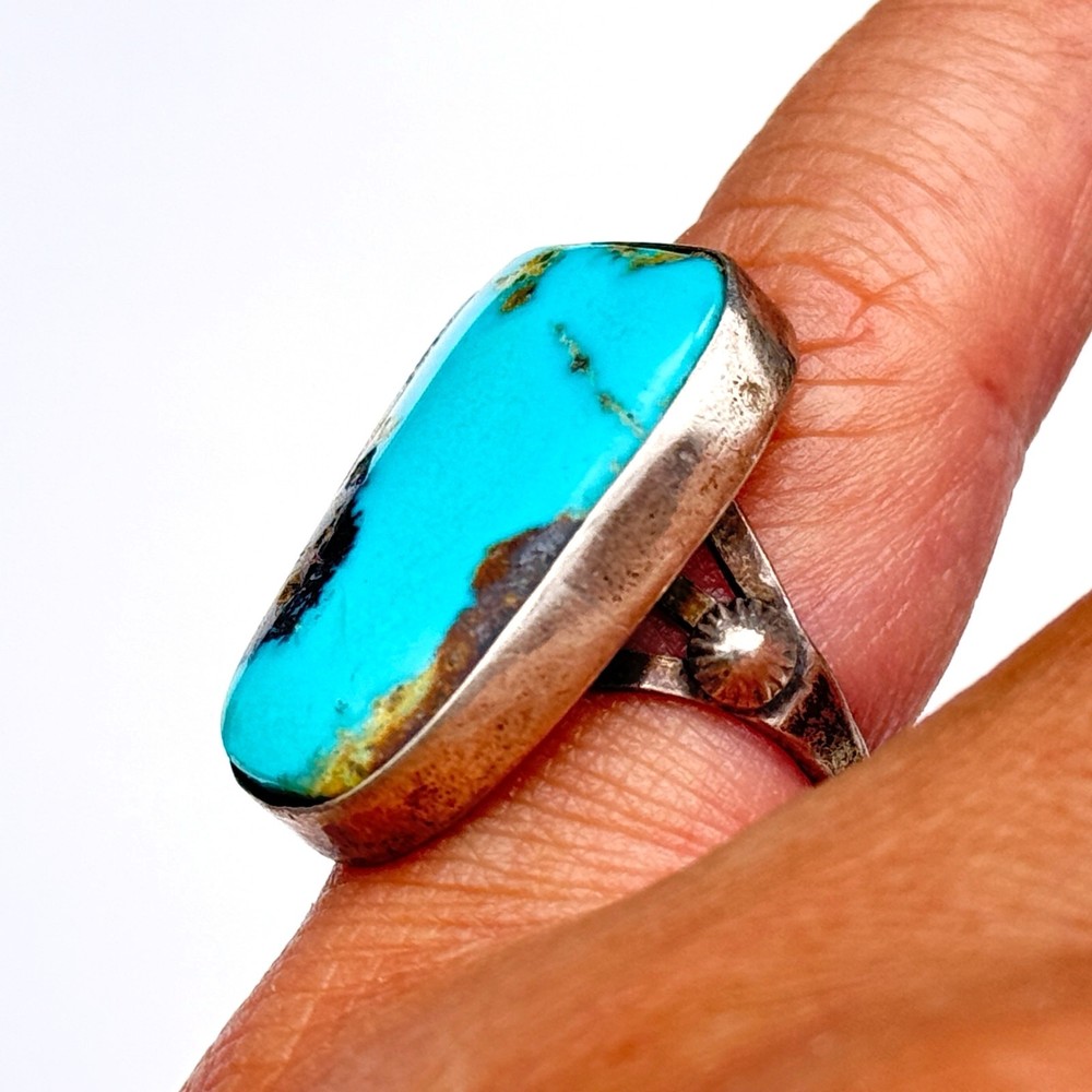 Vintage Navajo Native Turquoise Concho Silver Ring Size 7