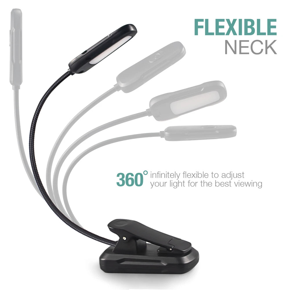 LED Book Light Flexible Rechargeable With 3 Light Modes Easy Clip Reading Lamp