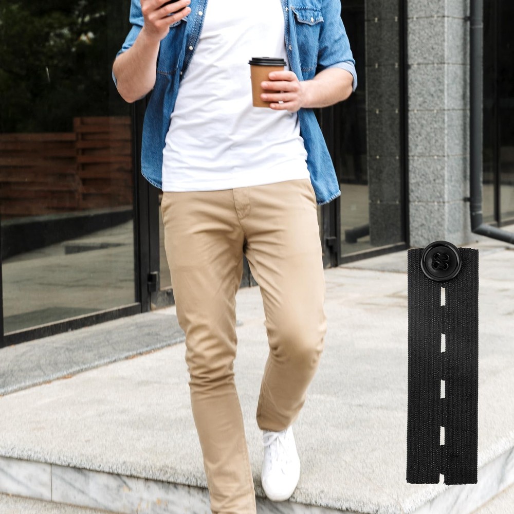 COMNICO 5pcs Waist Extender Button Elastic Comfy Adjustable One Size, Black