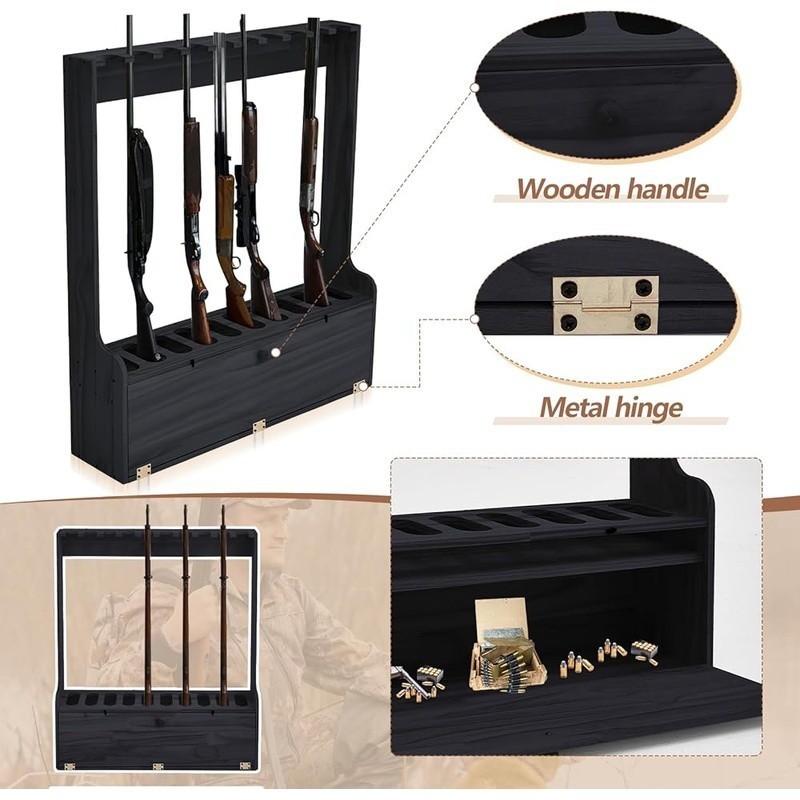 Solid Pine Gun Rack Display 10 Rifles W/ Storage Locker & Easy Assembly New