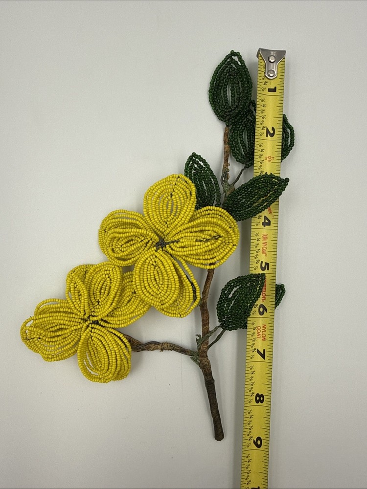 French Beaded Yellow Flowers Vintage 9 in