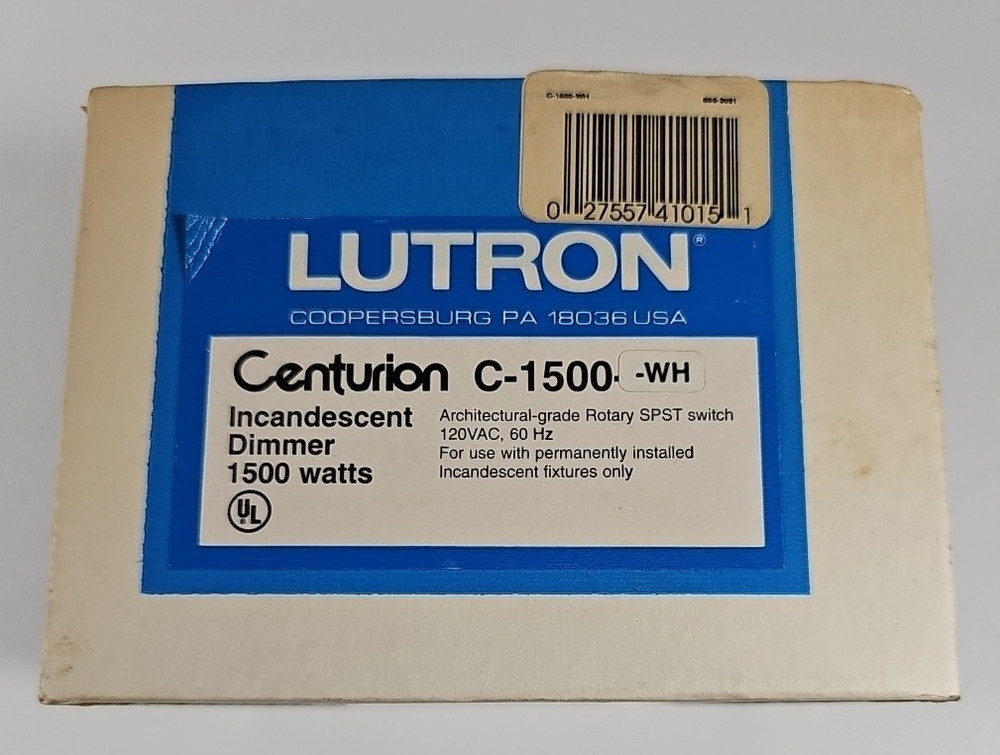 Lutron Centurion C-1500-WH 1500W Dimmer Single Pole White 120V