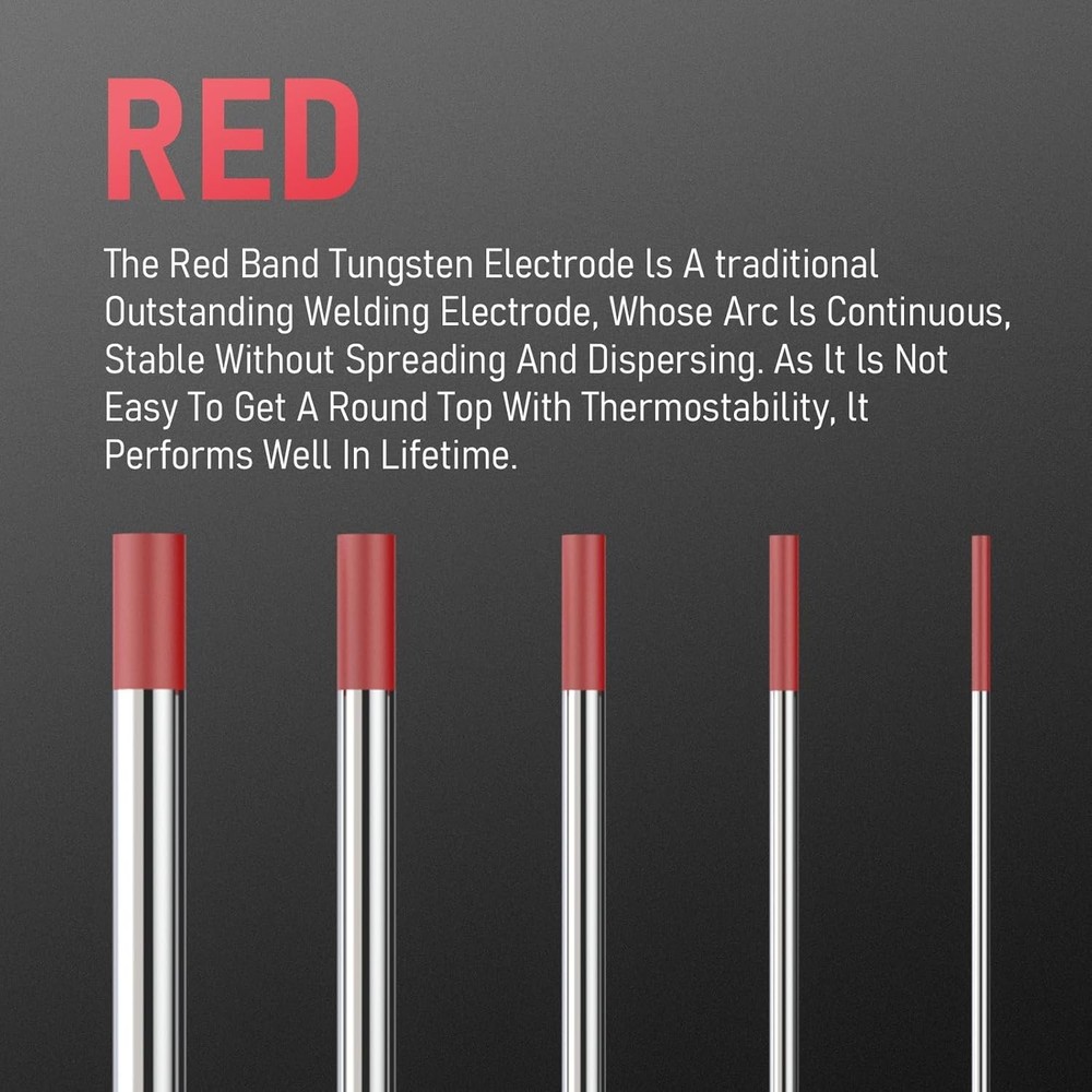 AWS Certified Tungsten Electrode Red Tip 1/16" x 7" - 10 Pack for Precision W...