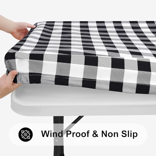 Square Picnic Table Cloth, Elastic 34" x 34" (Square) Black and White