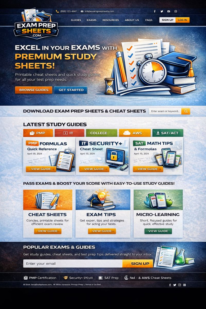 ExamPrepSheets.com – Exam Prep, Study Guides & Cheat Sheet Domain