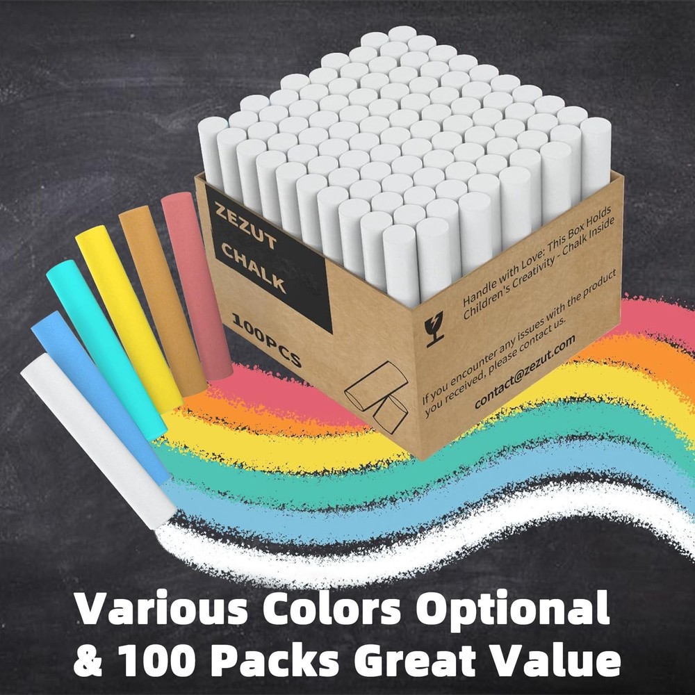 White Chalk 100PCS, Low Dust Chalks Stick Bulk for Chalkboard Blackboard