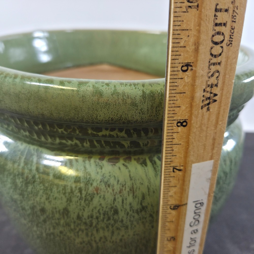 Sage Green Glaze Ceramic Round Planter 8 3/4" High Nice