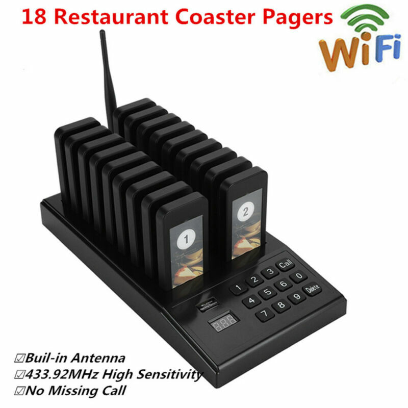 Restaurant Coaster Guest Call Wireless Queuing Paging Calling System+18 Pagers