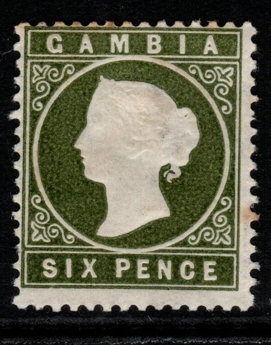 GAMBIA SG33 1889 6d BRONZE-GREEN MTD MINT