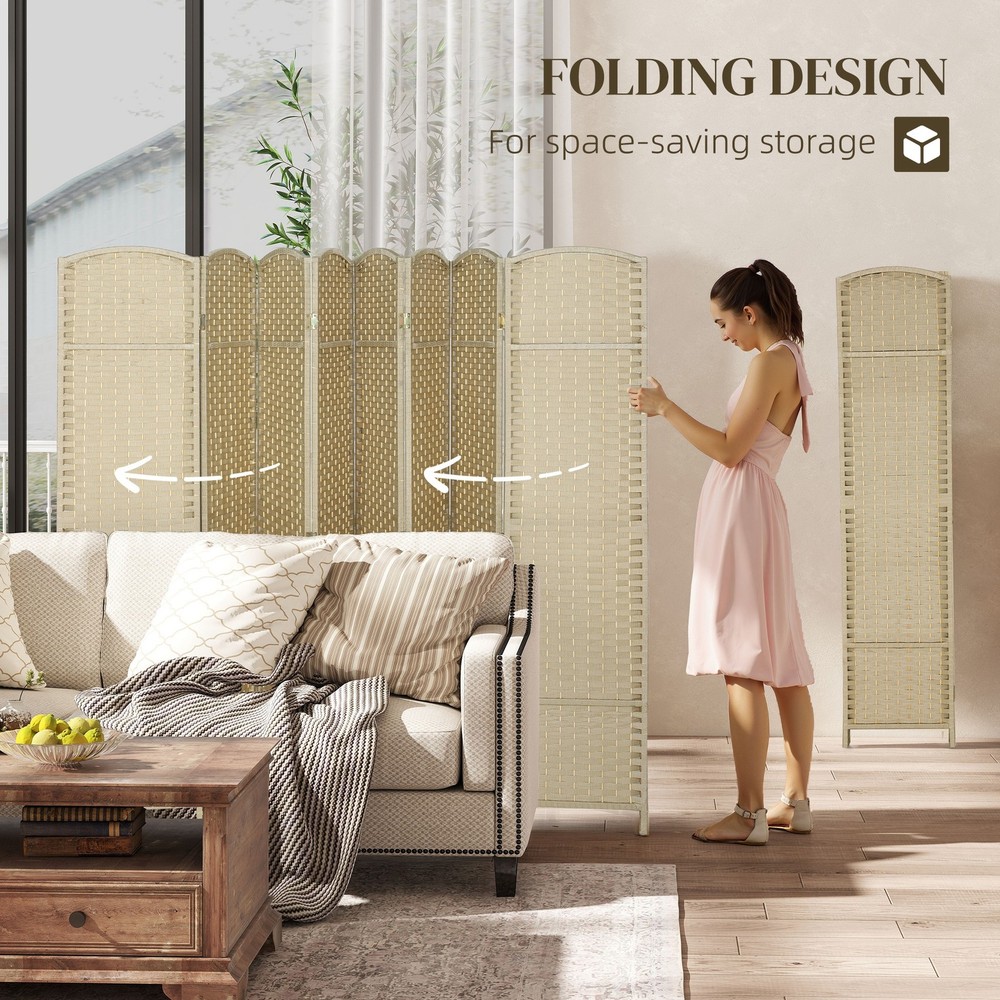 8 Panel Room Divider Freestanding Folding Privacy Screen Beige