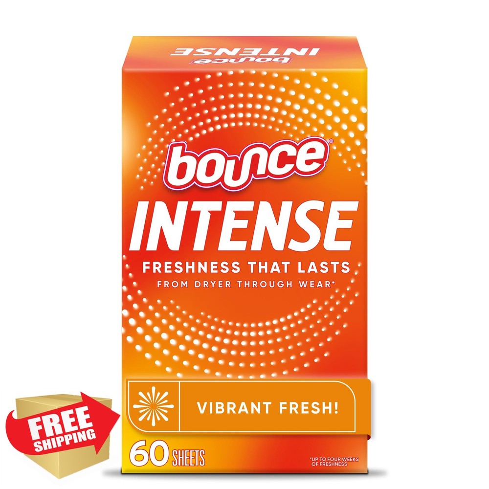 Bounce Intense Dryer Sheets Vibrant Fresh 60 Count Scent Boosting