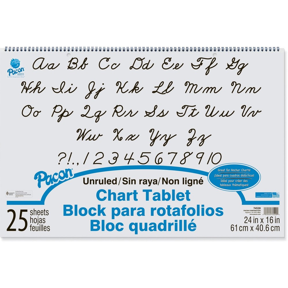 Pacon 74520 Cursive Cover Chart Tablet 25 Sheets 24"x16" White