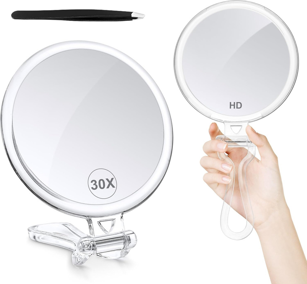 30X Magnifying Mirror for Travel with Handle, Double-Sided 1X/30X Magnification