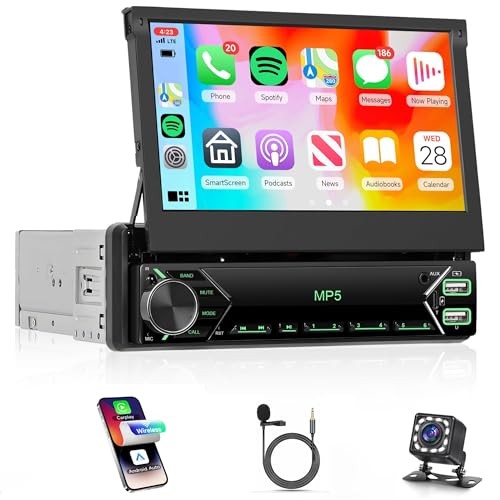 Single Din Car Stereo CARPLAY Android auto, Flip Out Car Carplay Android auto