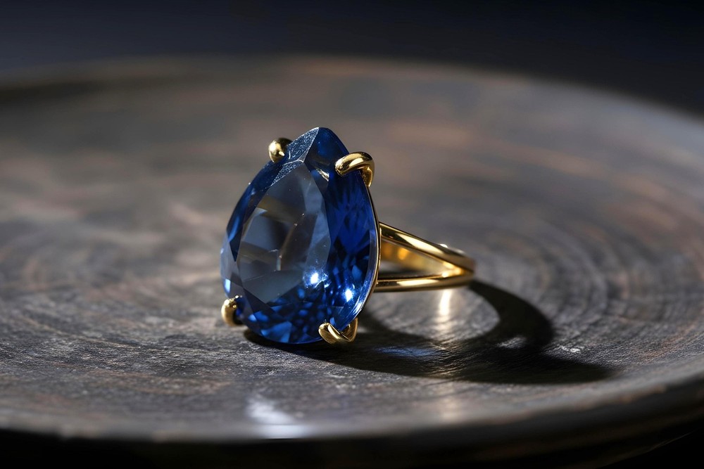 Sterling Silver Sapphire Ring Anemone 925 Silver Teardrop Pear Cut Gift